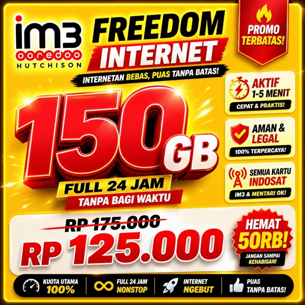 KUOTA IM3 150GB FULL 24 JAM TANPA BAGI WAKTU MURAH AKTIF CEPAT
