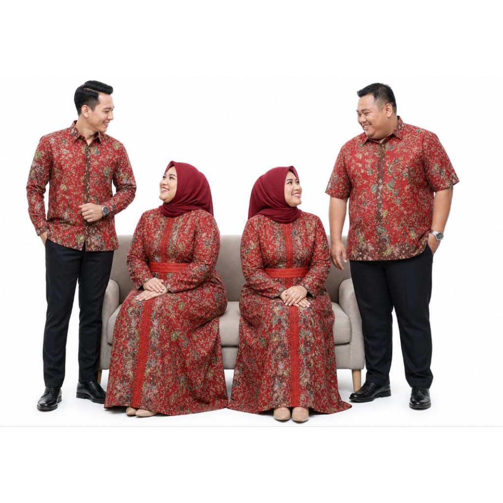 COUPLE GAMIS BATIK MERAH PREMIUM SARIMBIT COUPLE GAMIS PREMIUM SERAGAM PASANGAN BATIK MERAH