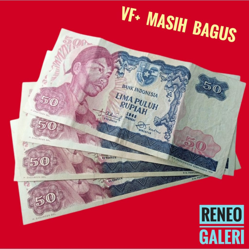 VF+ asli 50 Rupiah Seri Sudirman tahun 1968 Rp jendral Soedirman uang kertas kuno duit jadul lawas l