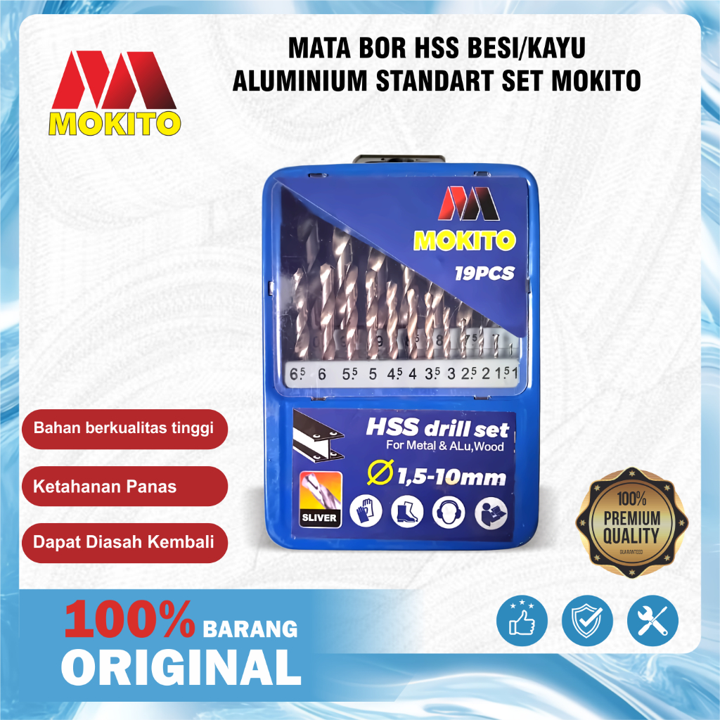 MATA BOR HSS KAYU / BESI / ALUMINIUM STANDART SET 19 PC MOKITO