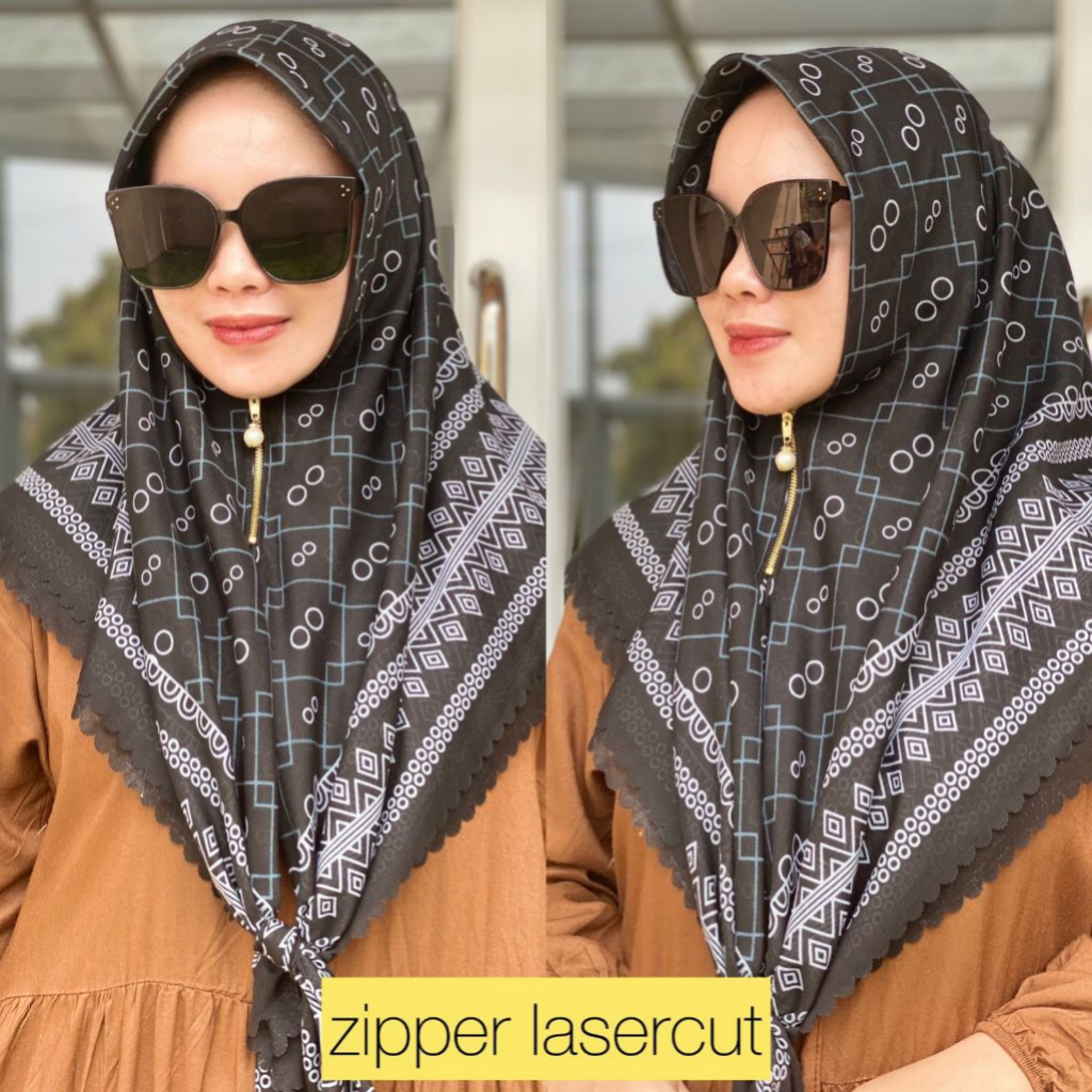 Segi Empat Zipper Voal Premium | Kerudung Zipper Resleting | Segi Empat Instan