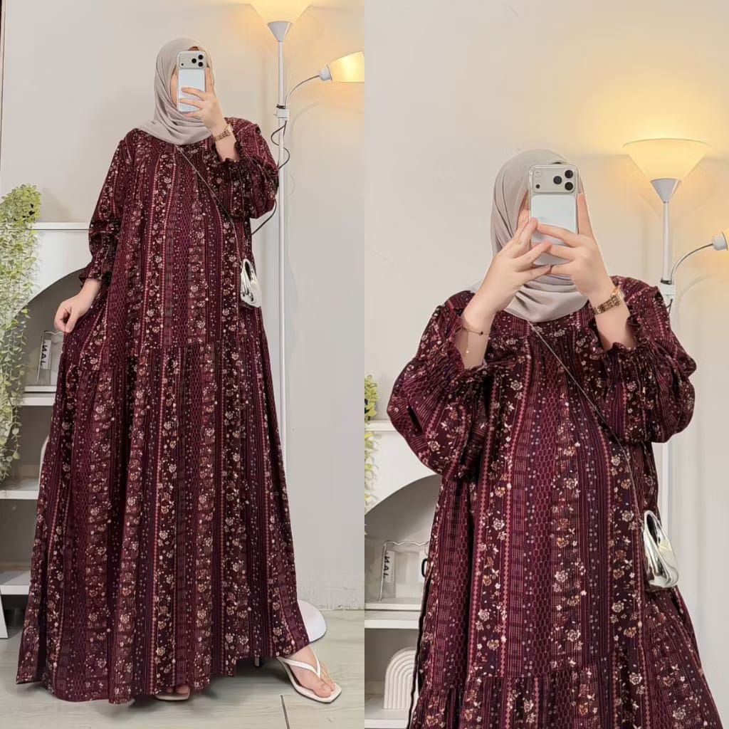 Gamis Nirmala jumbo bahan rayon premium kancing depan busui ld 115