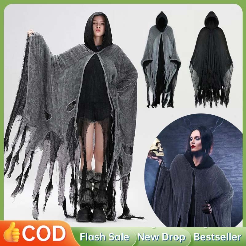 Jubah Cosplay Death Angel - Kostum Halloween Dewasa, Jubah Vampire Hitam, Jubah Penyihir