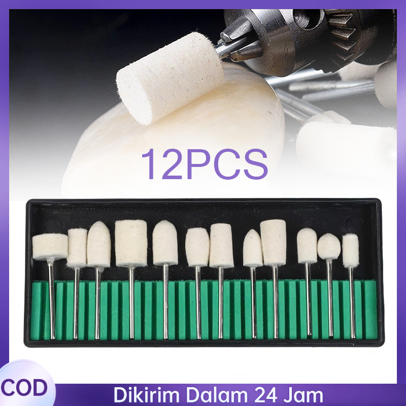 12pcs Woll Poles Mini Grinder Menggosok Kuku Woll Poles Mini Alat Pemoles Mata Bor Wool Poles