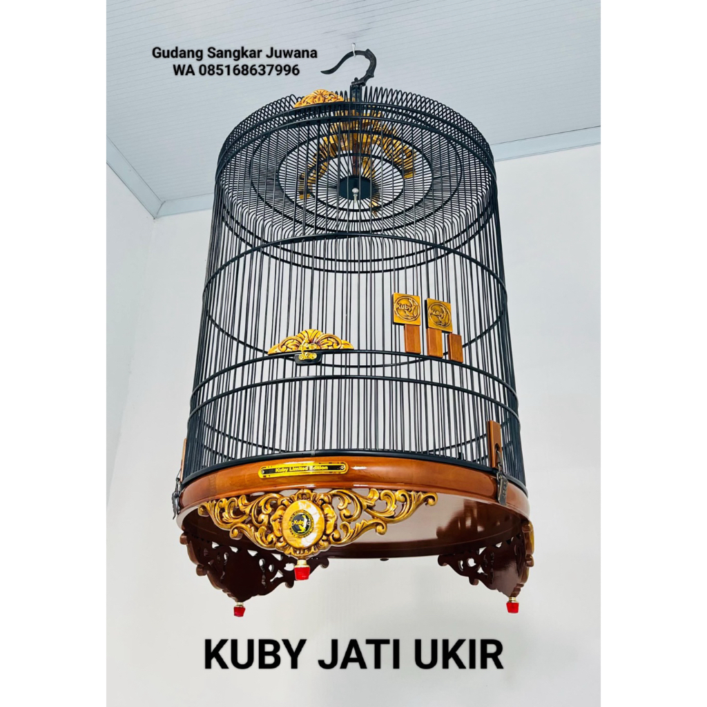 Sangkar Murai KUBY Jati Ukir  No.2 Diameter 58 cm + Fullset Kerodong + Free Pallet Kayu