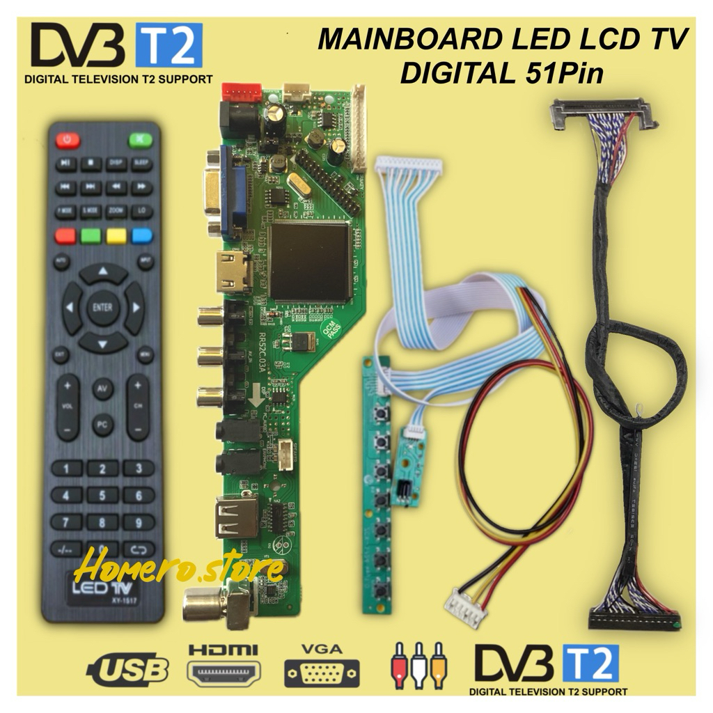 Mainboard DTV Universal LCD LED TV Digital DVBT2 PANEL 51Pin Size 32” - 60” FHD