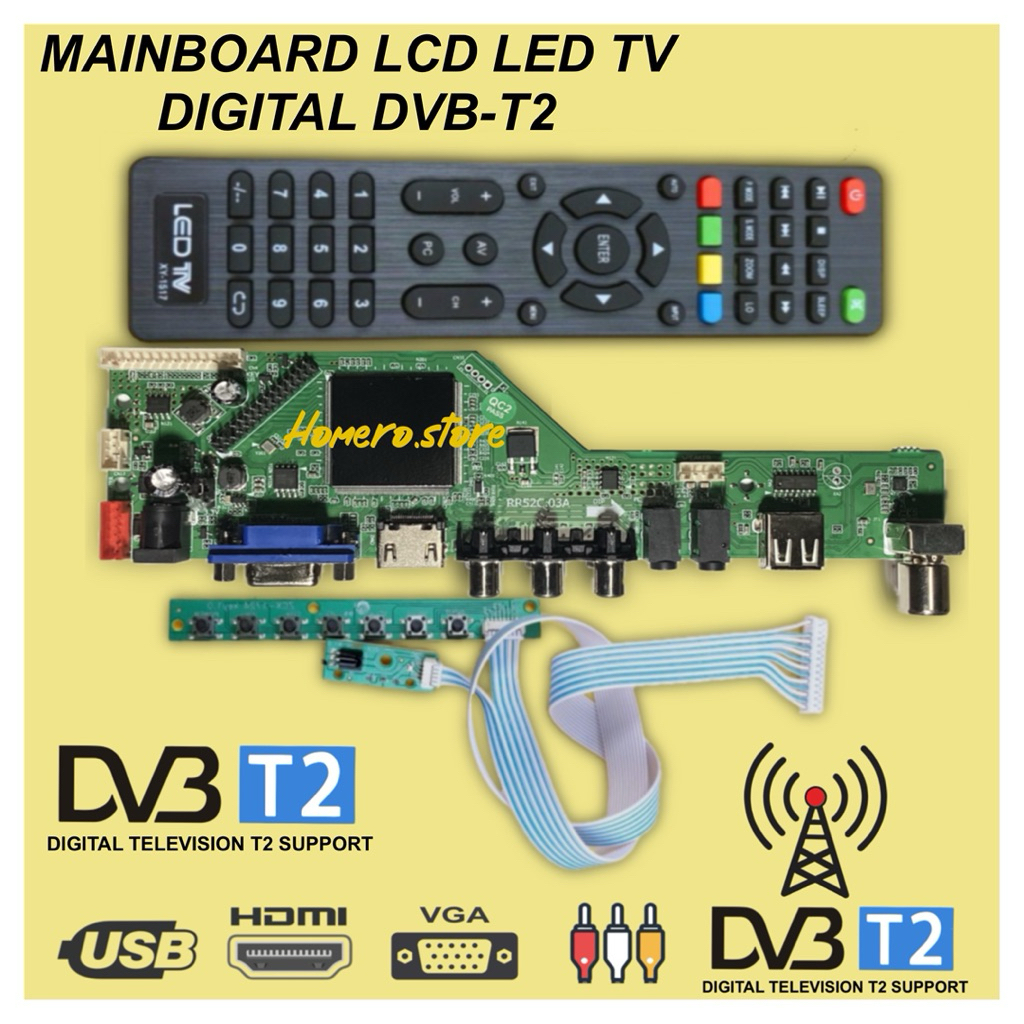Mainboard Universal LCD LED TV Digital DVBT2  Mainboard remote Tombol