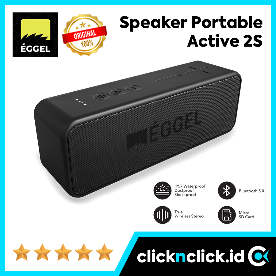 EGGEL Active 2s - Speaker Bluetooth 5.0 Wireless Portable IP57 Waterproof Aktif BT5.0 Micro SD TF AU