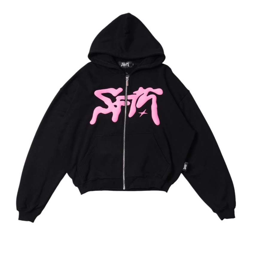 Saffath BlackPink Series Jaket Sweater Hoodie Boxy Zipper Warna Hitam Unisex Pria Wanita Premium Qua