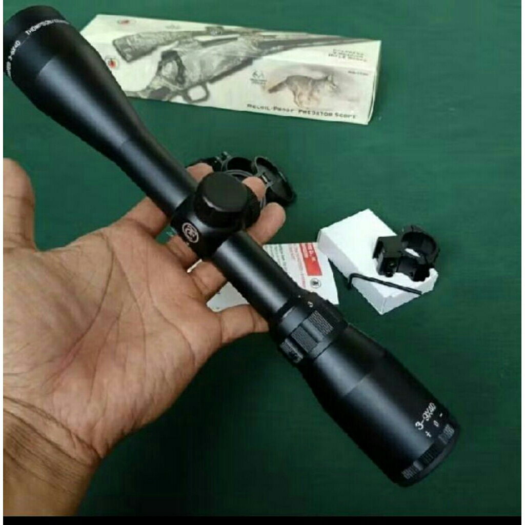 Teleskop Thompson Predator 3-9x40 Mildot HK - Rifelscope SENAPAN PCP & Angin Jernih Presisi Tahan Ge