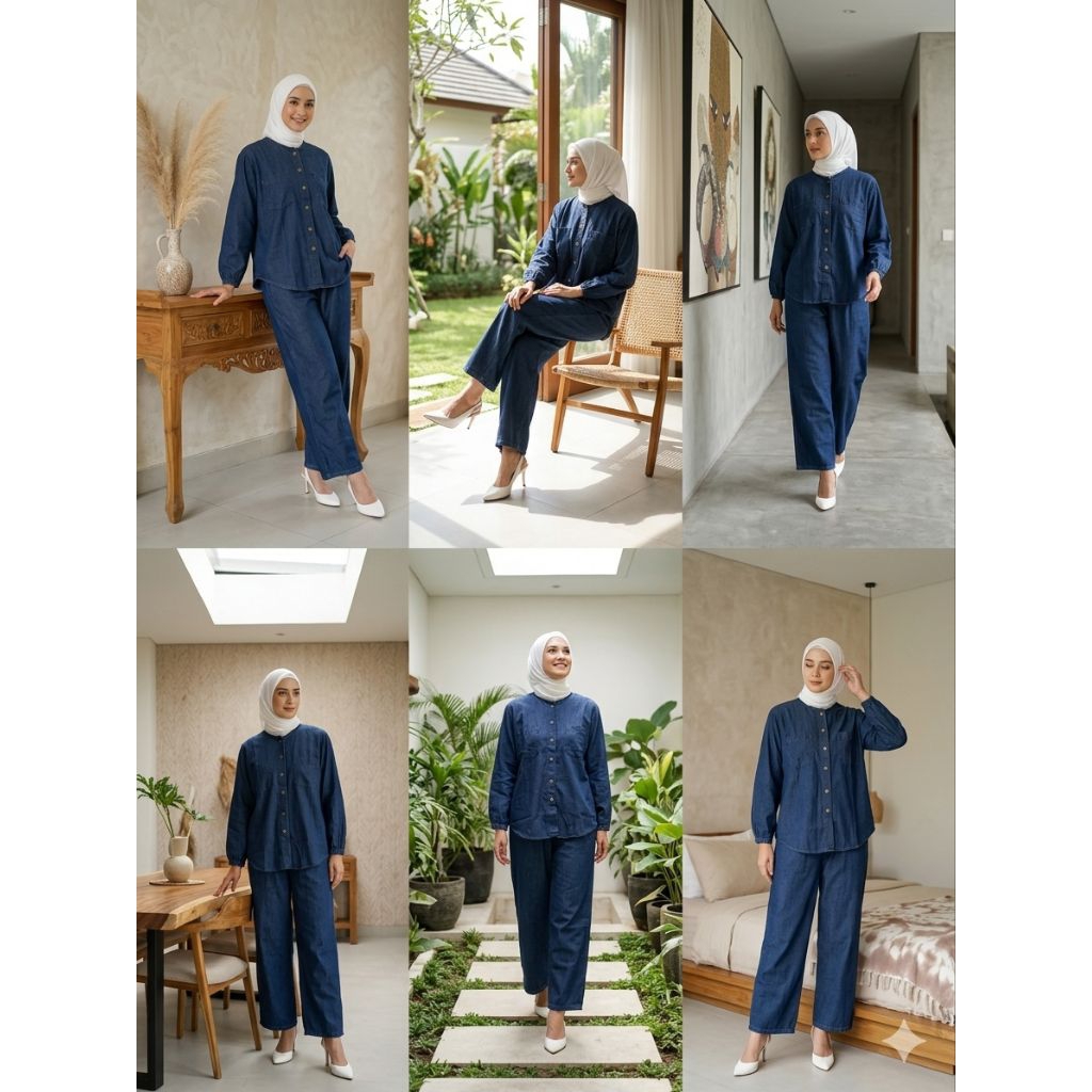 Setelan Wanita Dewasa Jenahara Jeans Atasan + Celana Kulot Jeans Wash