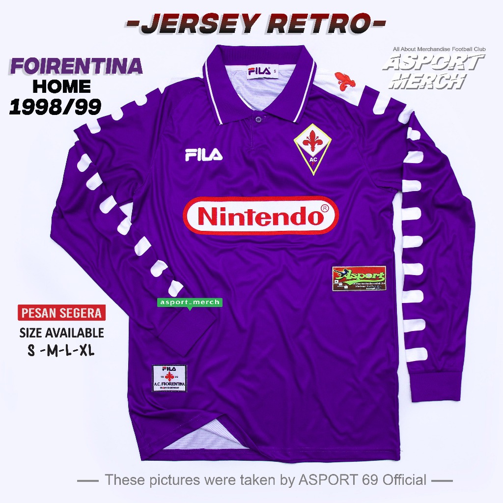 Jersey Retro FIORENTINA Home 1998 1999 Lengan Panjang Long Sleeve Vintage FIORENTINA 98 99