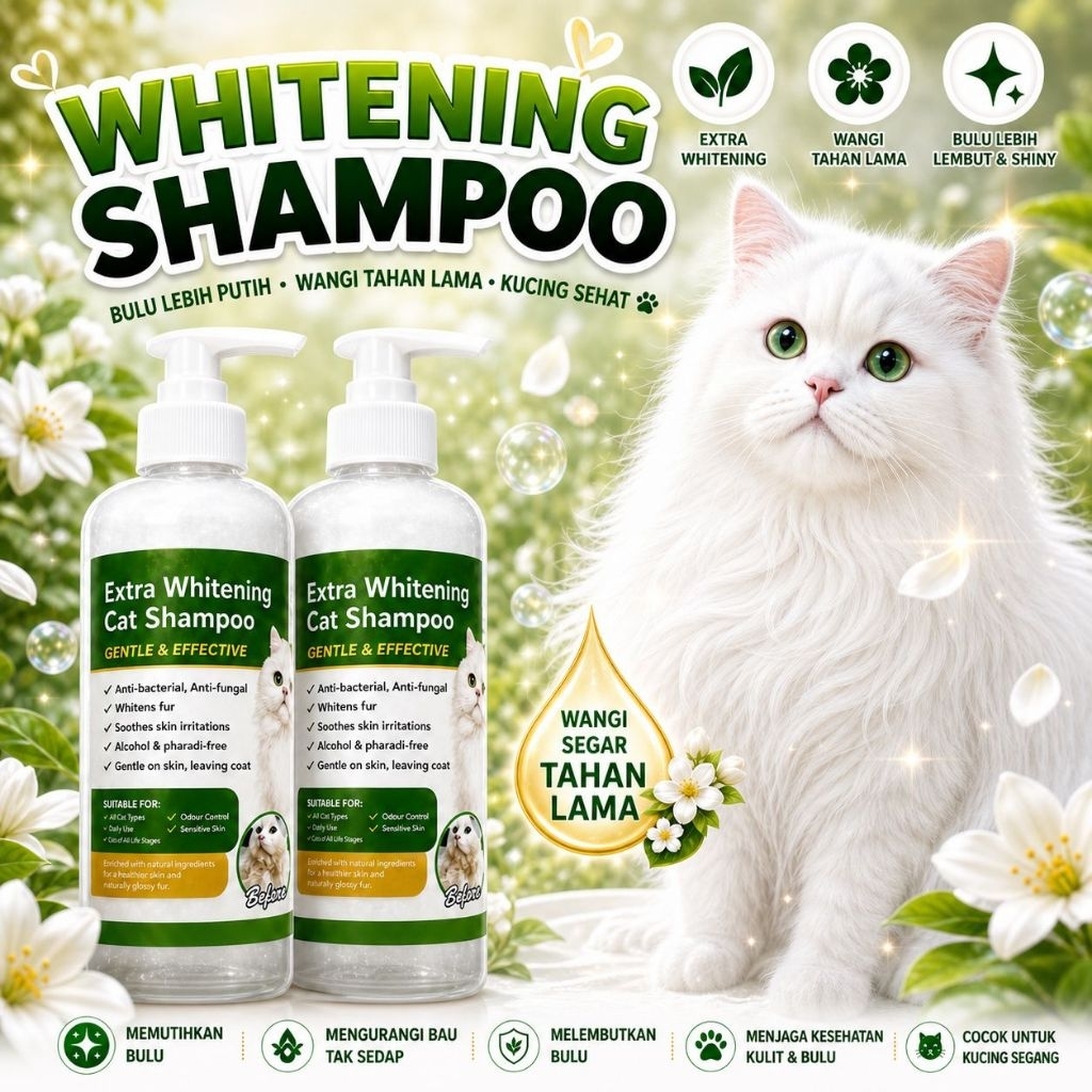 WHITENING SHAMPOO PUMP GROSIR - Shampoo Plus Degreaser & Conditioner Kucing Putih Grooming Kucing Pu