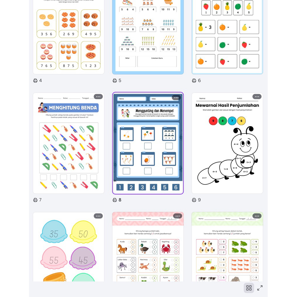 WORKSHEET CALISTUNG BERHITUNG ANAK TK 30 LEMBAR (PRINT ATAU SOFT FILE)