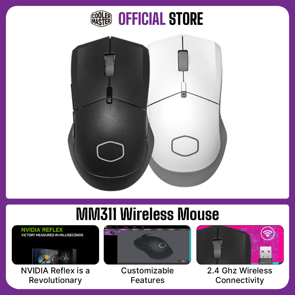 Cooler Master MM311 Wireless Gaming Mouse - Hitam, 6 Tombol, Sensor Optik 10.000 DPI