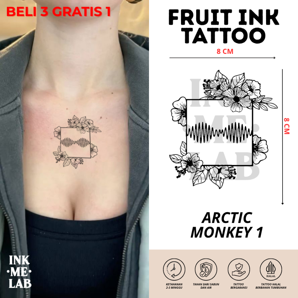INKMELAB - Arctic Monkey 1 Fruit Ink Temporary Tattoo desain musik penyanyi band , tato temporer tah