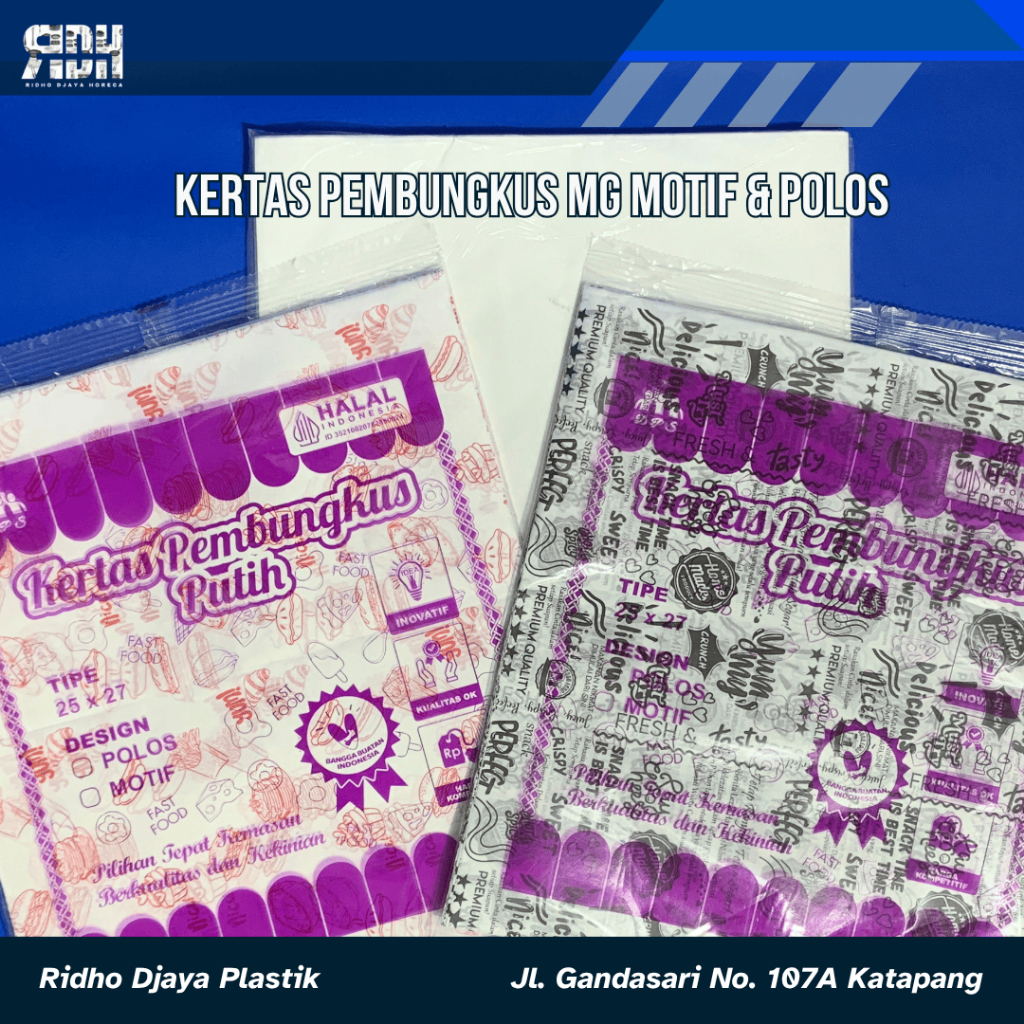 Kertas Pembungkus Nasi MG Polos & Motif Ukuran 25x27 - Kertas Nasi KFC - Pembungkus Nasi Kepal - Aes