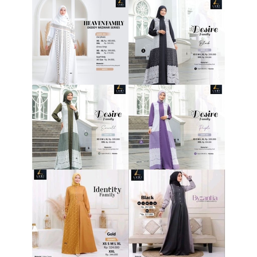 LUBI HEAVEN, DESIRE, BYZANTIA, IDENTITY, HERITAGE, SYAREEFA BAJU DRESS GAMIS DEWASA TERBARU