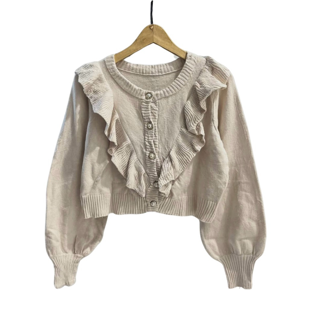 Cardigan GRL rajut ruffle crop