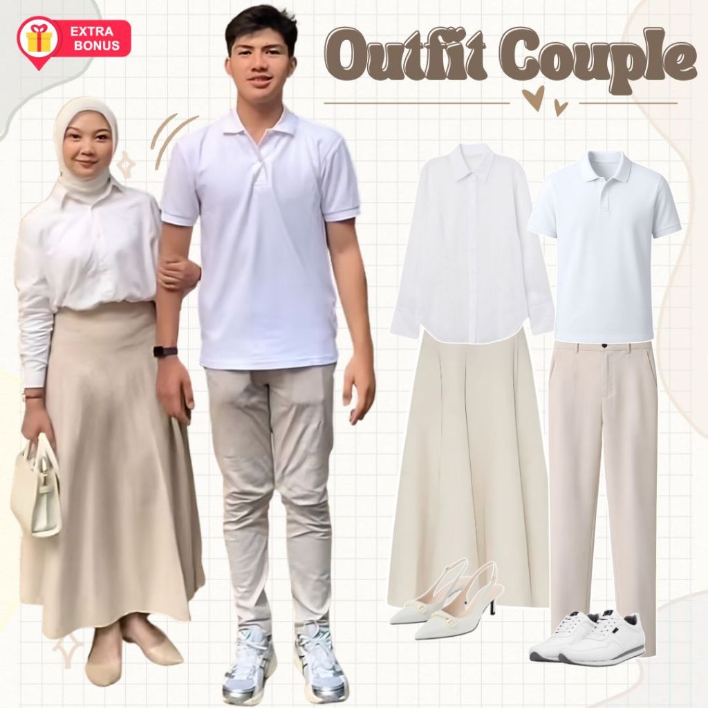 OneSet Couple Rok Joda Kemeja Basic Polos Hijab Segi Empat Wanita Kaos Polo Basic Lengan Pendek Polo