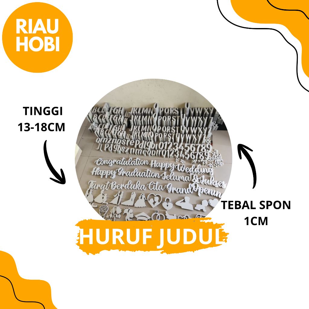 Huruf Spon Papan Bunga Rustic Hitam Putih ( HURUF JUDUL UCAPAN)  T.13-18 cm| Spon 1 cm