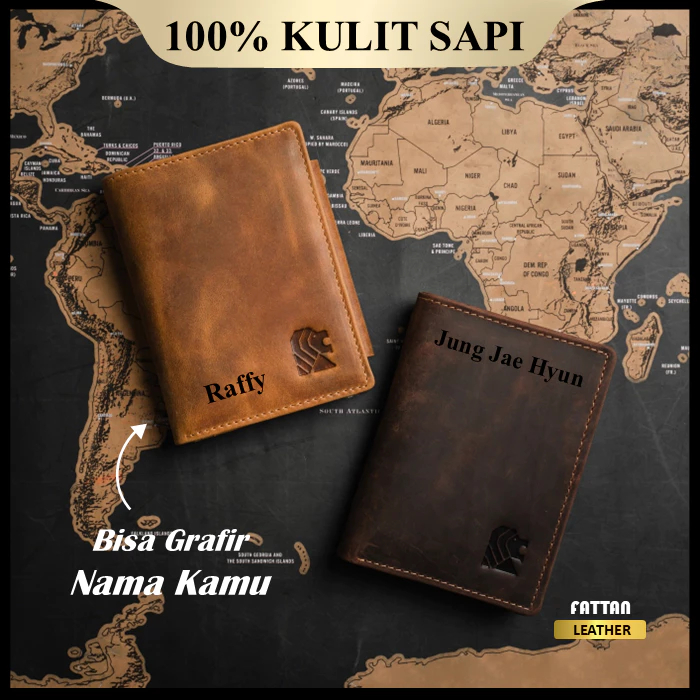 Dompet Pria Kulit Sapi Asli Original 100% Crazy Horse Leather Custom Grafir Nama Free Box Exclusive 
