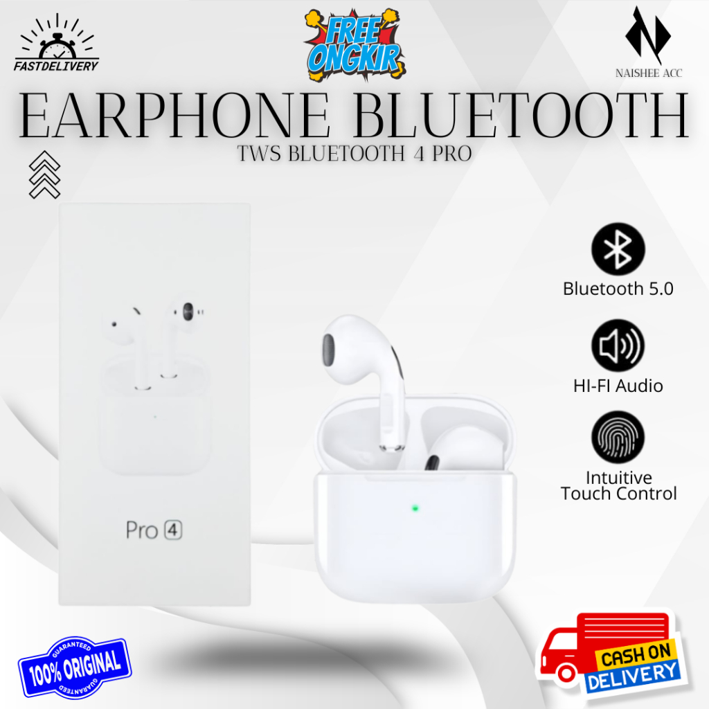 TWS BLUETOOTH PRO 4 TWS GAMING BASS WITH MIC TOUCH WATERPROOF WIRELESS EARPHONE BLUETOOTH ANDROID