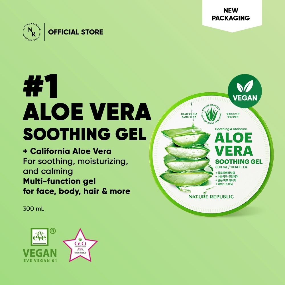 (ORIGINAL) Nature Republic Aloe Vera 92% Soothing Gel 300ml – Gel Lidah Buaya Multifungsi untuk Waja