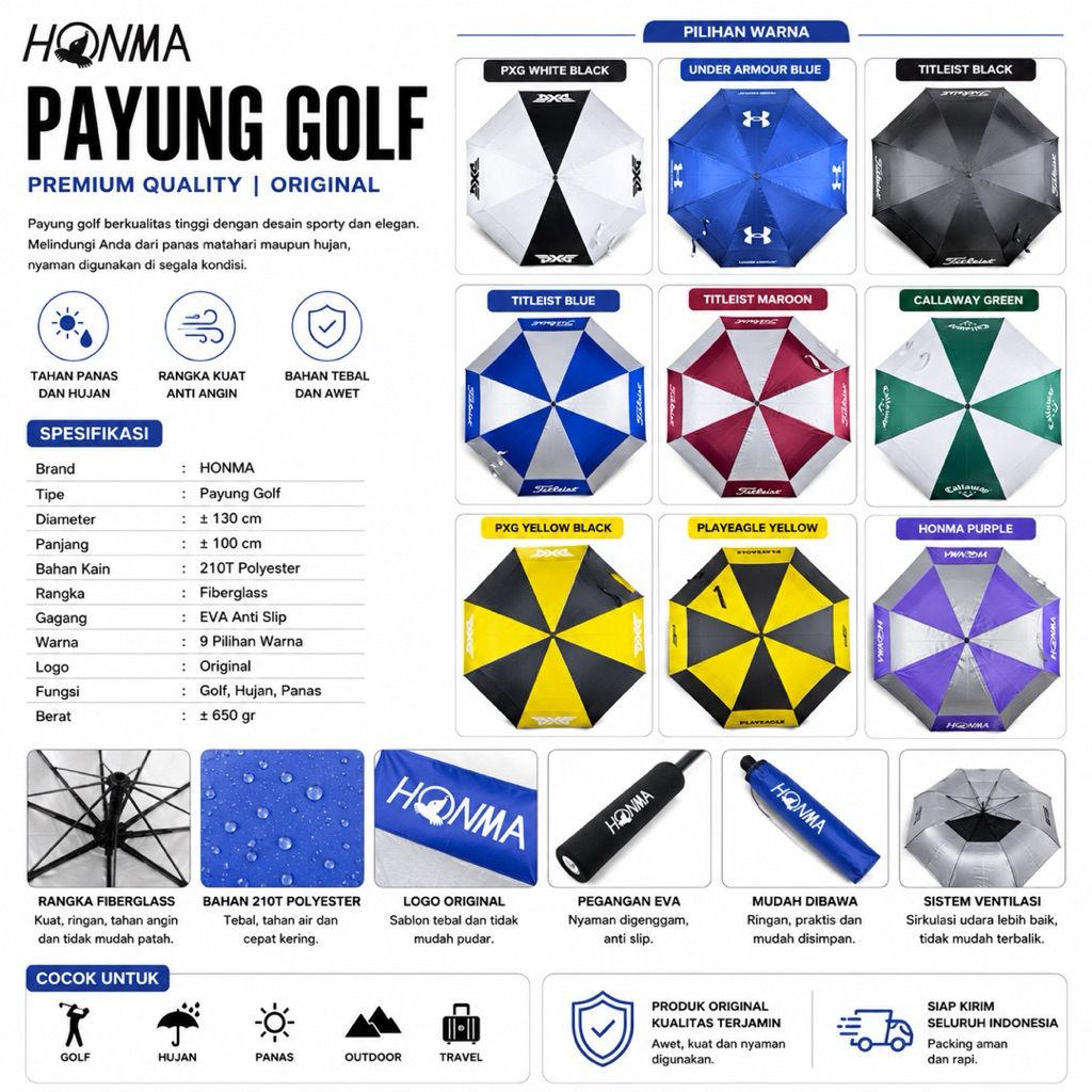 Payung Golf Jumbo Premium Tebal Waterproof Cocok Lapangan & Outdoor - Payung Doble Canopy