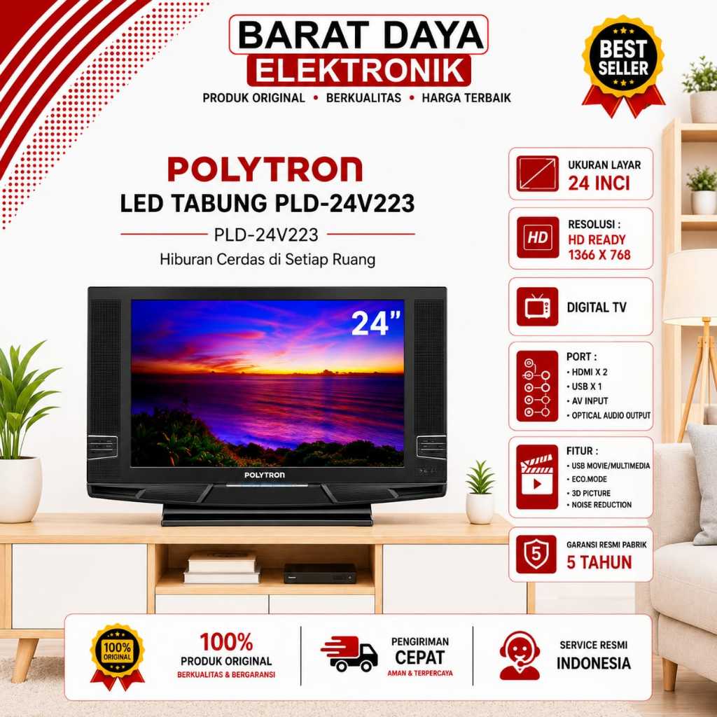 TELEVISI LED TV TABUNG POLYTRON PLD 24V123 / PLD24V223 TV Polytron DIGITAL