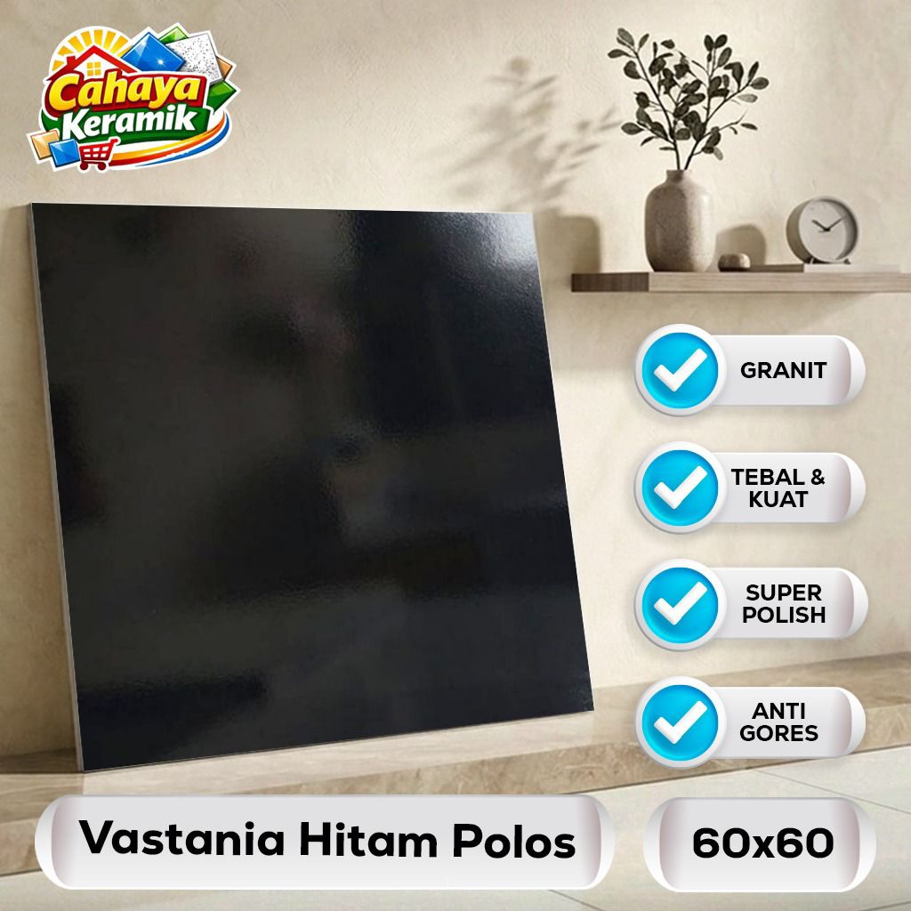 Granit Lantai Polos Vastania Hitam Polos 60x60 Kilap