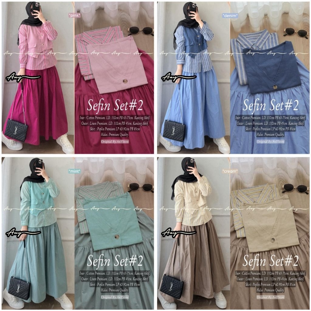 heryn aeris one set rok wanita kekinian by A.N.Y blouse lengan balon rok jeans mix renda kemeja blou