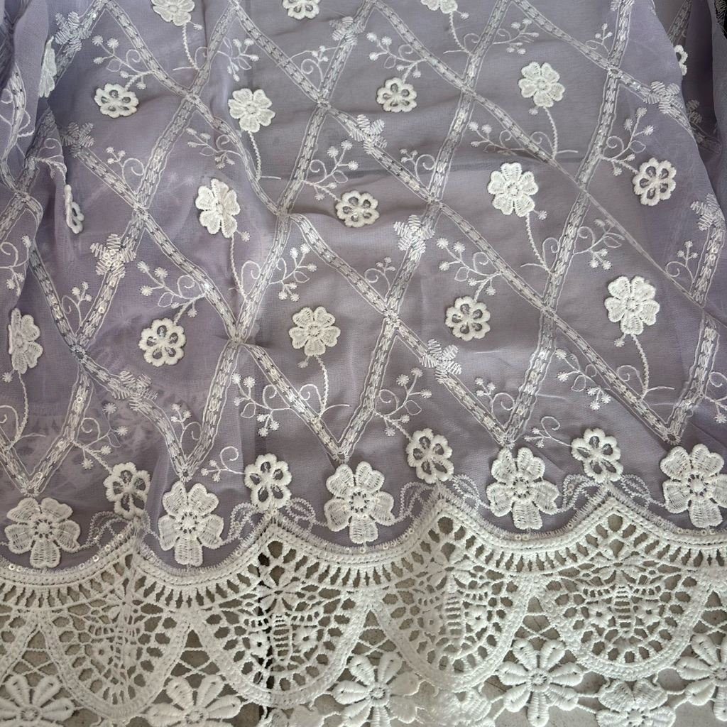 Bahan Sifon Bordir Premium | Kain Chiffon Kringkel Bordir Print | Bahan Meteran Siffon Bordir (Harga
