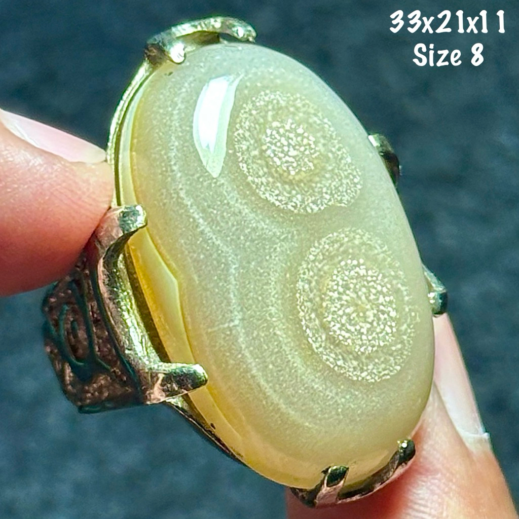 Cincin Batu Akik Natural Baturaja Puser Pasir Emas Angka 8 3D Jumbo Kristal (asli alam)