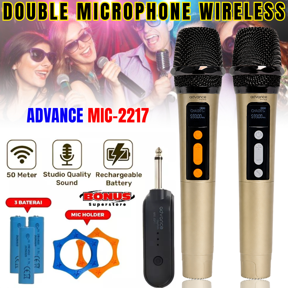 Mic Double Wireless Bluetooth Advance Mic-2217 | Promo Mik Karaoke Suara Jernih Cocok Untuk Karaoke 