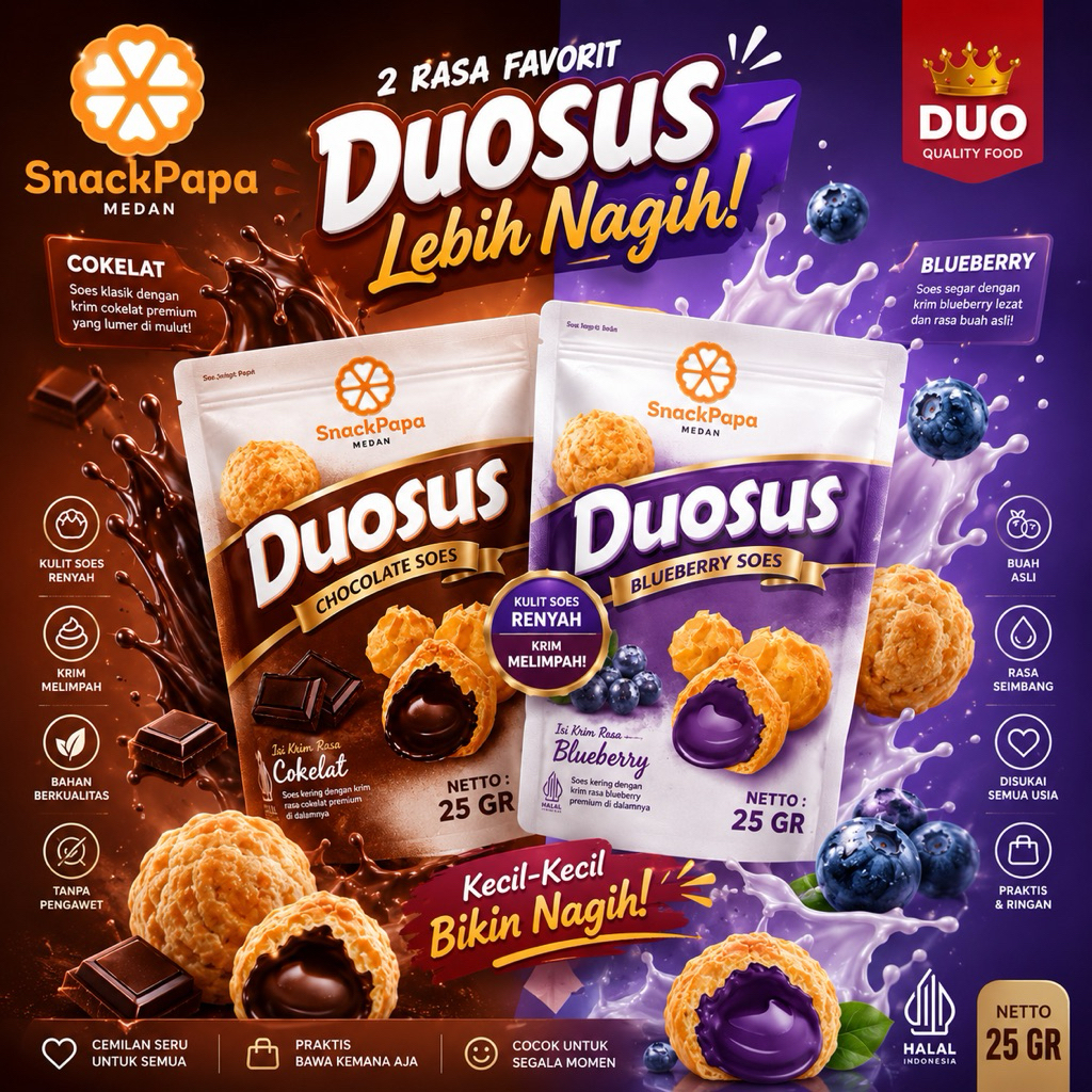 DUOSUS COKELAT SOES | DUOSUS KUE SUS RASA BLUEBERRY 30 GRAM 1 BUNGKUS