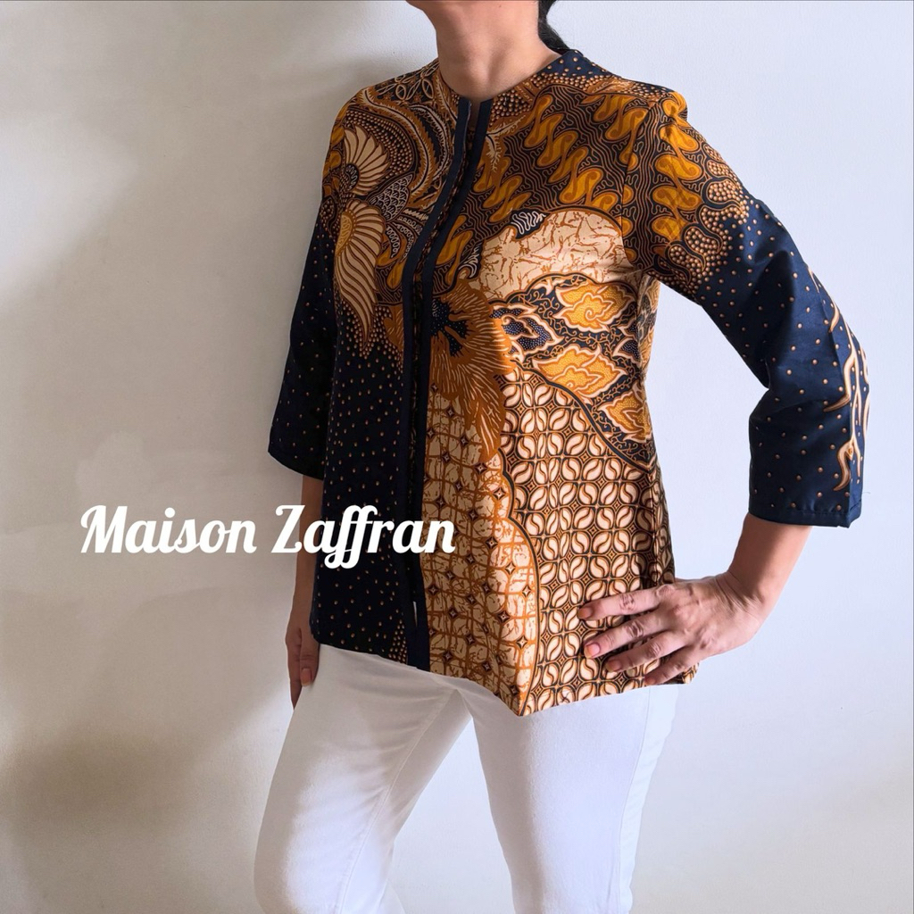 Batik List Blue Awan Kawung Top