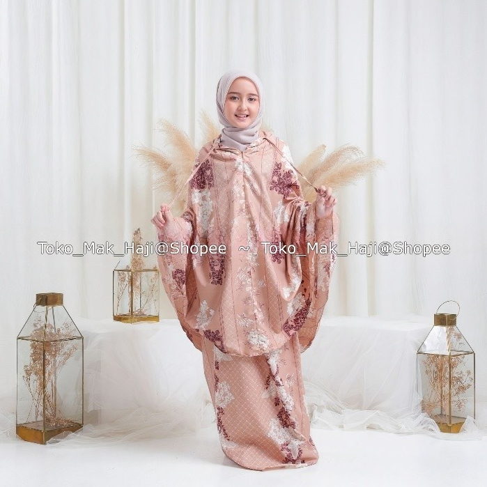 MUKENA ANAK TANGGUNG AZURA HASYA 2IN1 RESLETING TRAVEL KATUN MOTIF