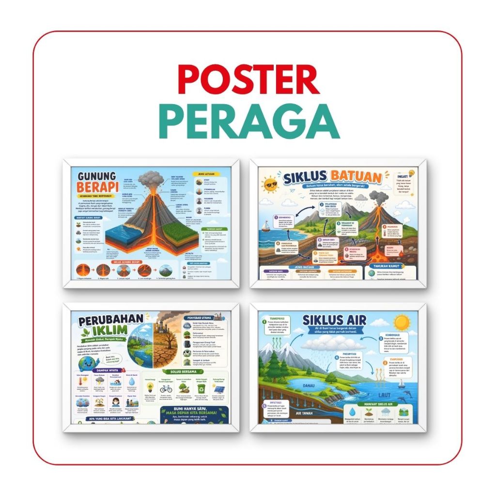 Poster Peraga Sains Anak SD A3 Laminasi | Siklus Air Tata Surya Gunung Berapi Atmosfer