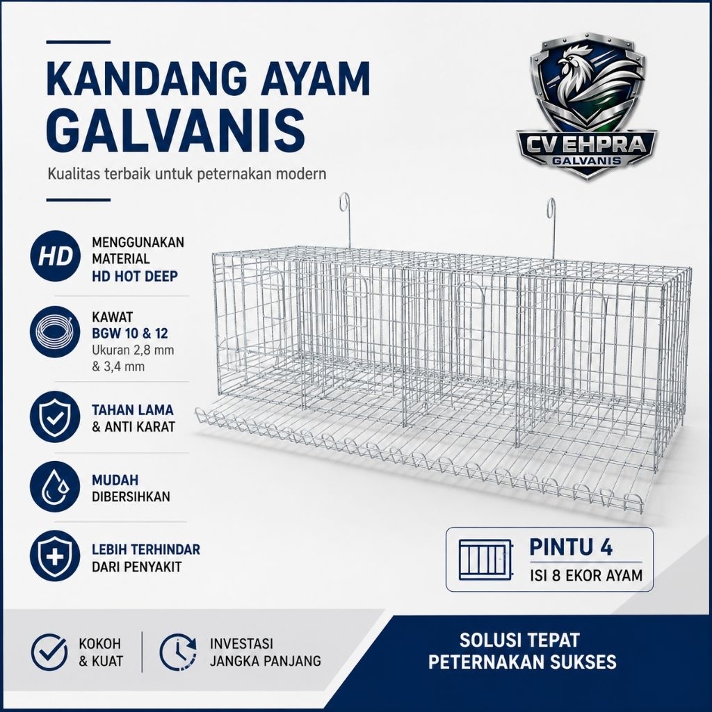Kandang Baterai Ayam Pintu 4 Isi 8 Ekor 120cm Kandang Galvanis