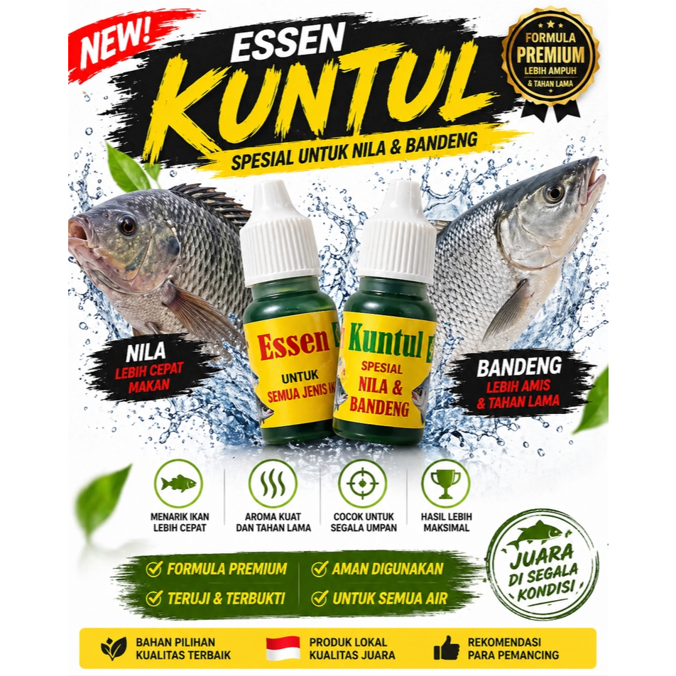 Essen KUNTUL Perangsang Umpan Mancing Gacor Aroma Pemikat Semua Jenis Ikan Air Tawar Nila, Mujair, B