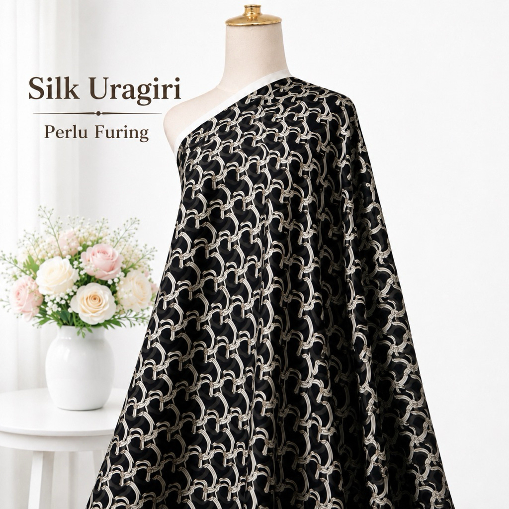 kain silk uragiri motif /silk embos dasar hitam