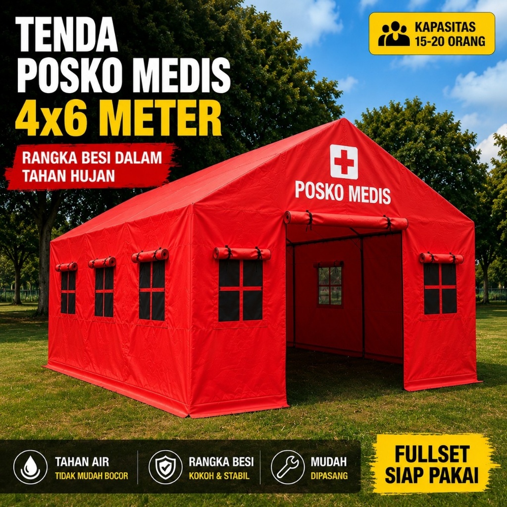 Tenda Medis 4x6 Fullset | Tenda PMI Kesehatan | Bahan Premium Kapasitas 20- 25 Orang