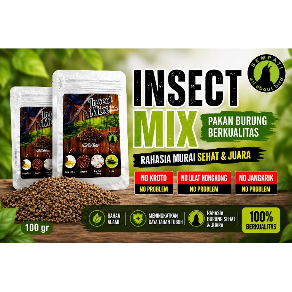 INSECT MIX 100GRAM protei tinggi Voer burung pakan harian burung murai kacer dll voer hw kicau