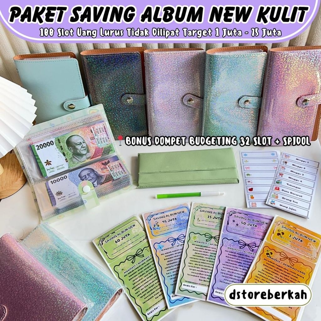 [New Cover Kulit]  Saving Album Uang Lurus 100 Slot / Dompet Tabungan Premium Target 1 juta - 60 Jut