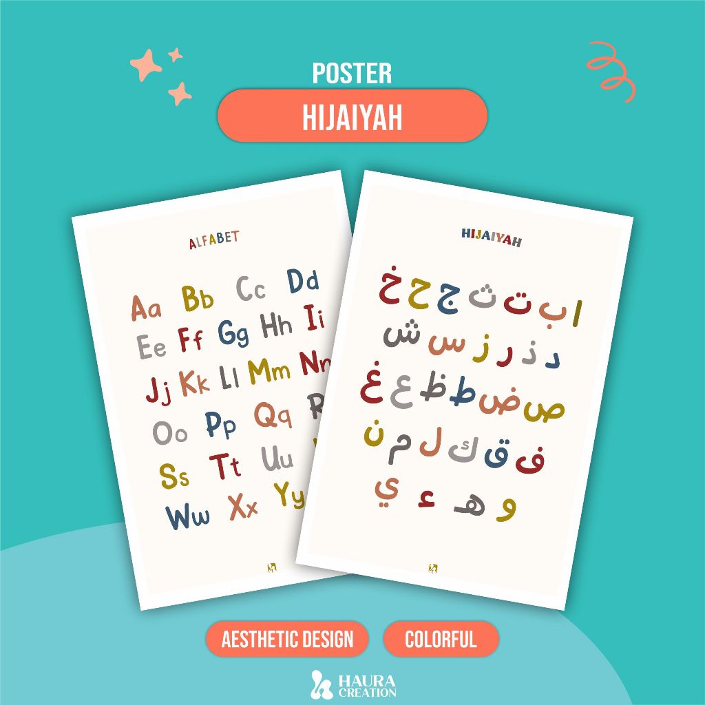 Poster Edukasi Anak Estetik Belajar Huruf Hijaiyah Alfabet Besar Kecil Abjad Arab Ukuran Besar dan T