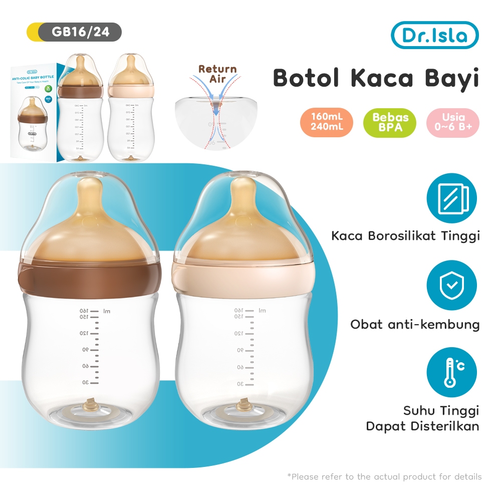 Dr.isla & AVINIE Dot Bayi Botol Susu 160ML 240ML Botol Bayi Dari Kaca Borosilikat BPA Free GB16