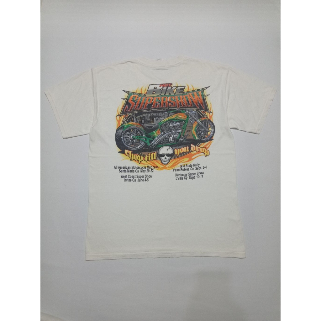 Kaos Motor Vintage 90s Hot Bike Supershow Harley Davidson FXR Dyna Custom Motorcycle Warna Putih Siz