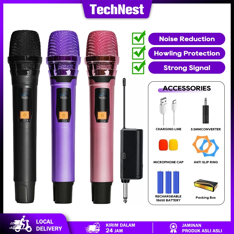 MIC UHF WIRELESS PRO BISA DICHARGER DUAL MIC BLUETOOTH UNTUK KARAOKE LIVE STREAMING