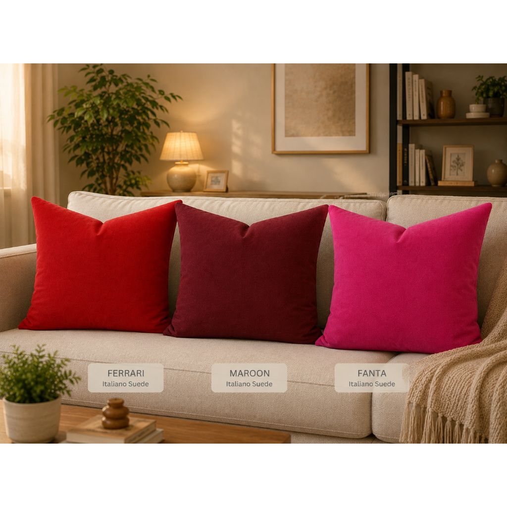 Sarung Bantal Sofa Italiano Suede Regency Premium Royal Red Series Estetik Tebal Halus